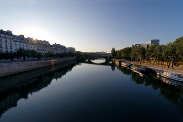 Saint-Louis island and Seine river quay in Paris city