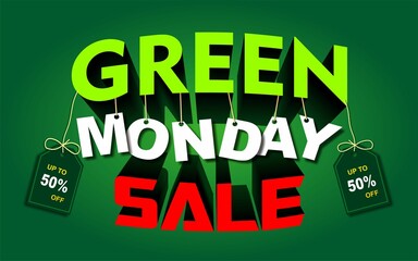 Green Monday sale text effect with price tag and green background