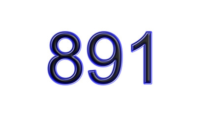 blue 891 number 3d effect white background