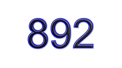 blue 892 number 3d effect white background