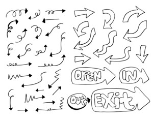 doodle design elements. hand drawn arrows isolated on white background. Vector illustration.