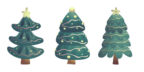 collection of christmas trees simple cartoon hand drawn vector illustration