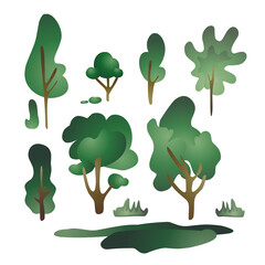 collection of green trees flat simple cartoon hand drawn vector isolated illustration paper cut style