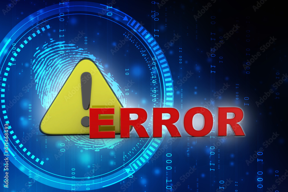 Poster 3d rendering exclamation sign with error