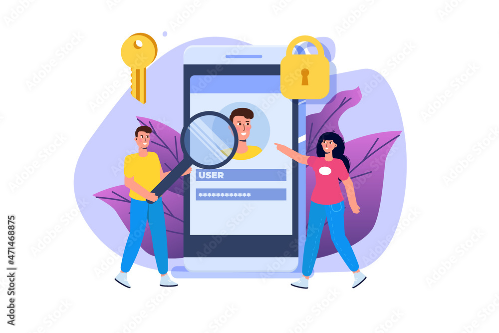 Poster cybersecurity, data access, protection network safe data concept. web page design templates. vector 
