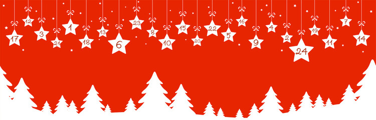 Naklejka na ściany i meble christmas advent calendar 1 to 24 on hanging stars