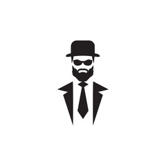Detective man in black suit logo design