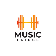 Music bridge with music wave icon logo design
