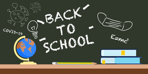 Back to school. Flat design vector illustration. School starts after covid-19 outbreak.