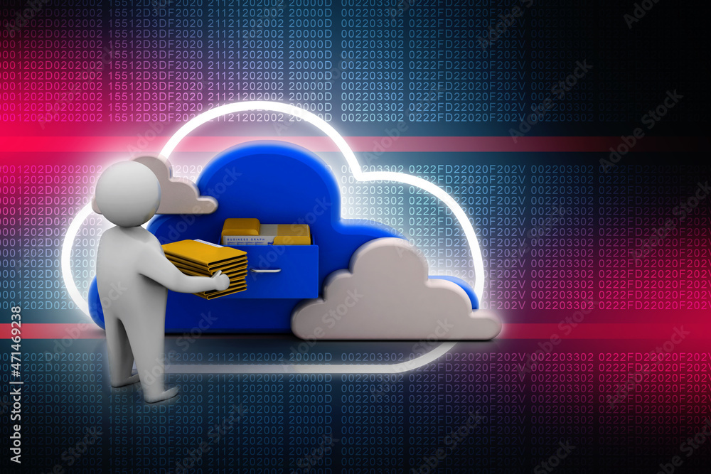 Aufkleber 3d rendering cloud folder storage with business man in card box