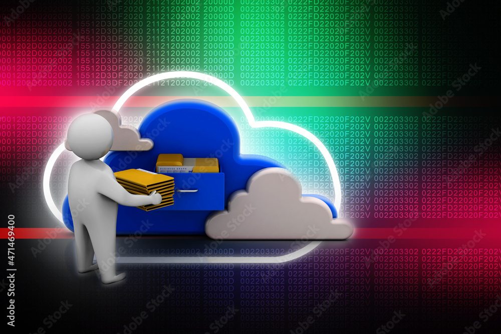Aufkleber 3d rendering cloud folder storage with business man in card box