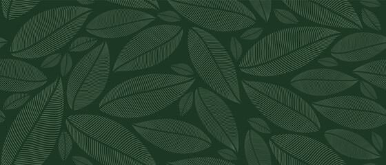 Tropical leaf Wallpaper, Luxury nature leaves pattern design, Golden banana leaf line arts, Hand drawn outline design for fabric , print, cover, banner and invitation, Vector illustration - 471469430