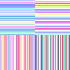 Set of seamless colored patterns. Pretty bright colors. Abstract geometric wallpaper of the surface. Striped backgrounds. Print for polygraphy, posters, t-shirts and textiles. Doodle for work