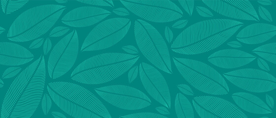 Tropical leaf Wallpaper, Luxury nature leaves pattern design, Golden banana leaf line arts, Hand drawn outline design for fabric , print, cover, banner and invitation, Vector illustration - obrazy, fototapety, plakaty