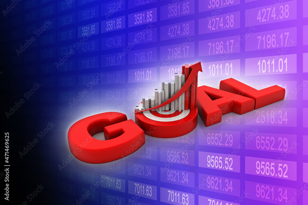 Poster 3d rendering business graph on target with goal