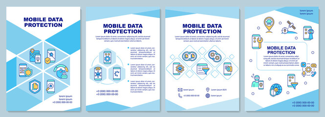 Naklejka premium Mobile devices data protection tips brochure template. Flyer, booklet, leaflet print, cover design with linear icons. Vector layouts for presentation, annual reports, advertisement pages