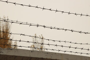 barbed wire on cloudy sky background