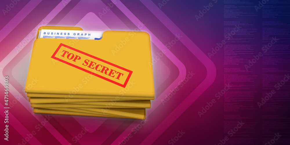 Poster 3d rendering top secret documents in folder