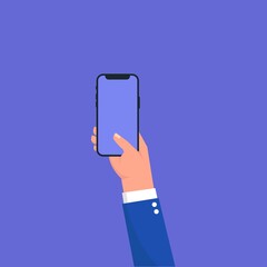 Flat vector hands with phones. Hands holding phones with empty screens mock up.
