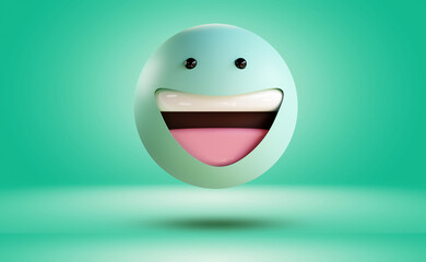 Fond vert dégradé avec un émoticonne qui sourit, concept de bonheur et de joie. Réaction positive, bon karma