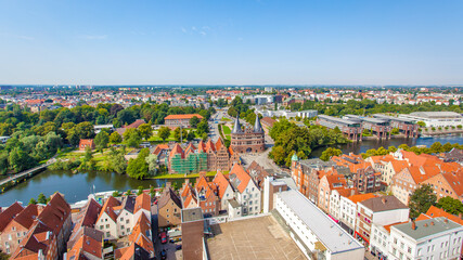 Fototapeta na wymiar Panoramic view of Luebeck