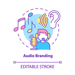 Audio branding concept icon. Sounds and music associated with company. Identity creation. Sonic branding abstract idea thin line illustration. Vector isolated outline color drawing. Editable stroke