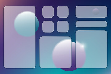 Set of transparent plates with place for text in trendy style glassmorphism or frosted glass on abstract multicolor background. For sites, applications, internet projects. Vector illustration