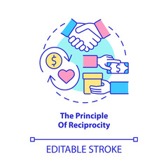 The principle of reciprocity concept icon. Receive and offer gift. Mutual benefit. Paying back abstract idea thin line illustration. Vector isolated outline color drawing. Editable stroke