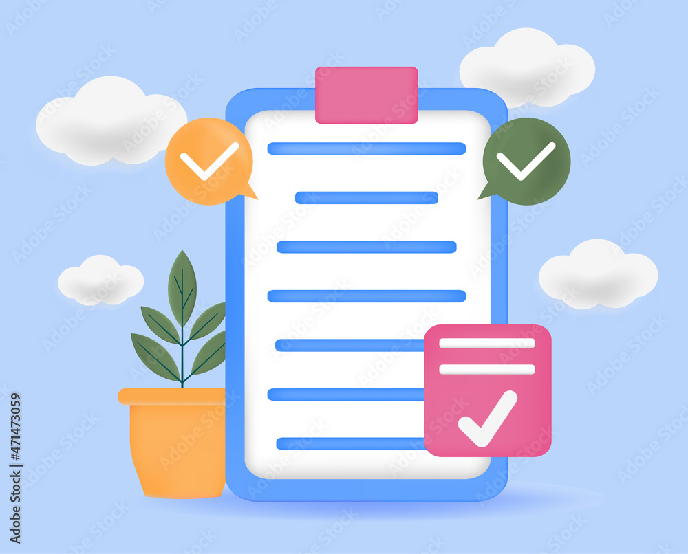Poster concept of project closure. documents for signature. list of completed tasks. folder, digital techno
