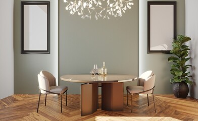 Interior design of a dining area for several persons