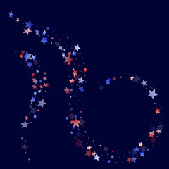 Flying red blue white star sparkles vector american patriotic background.