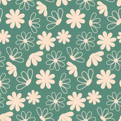 Wall murals Green Silhouette of delicate pink flower on marsh green seamless pattern, wallpaper wrapping textile