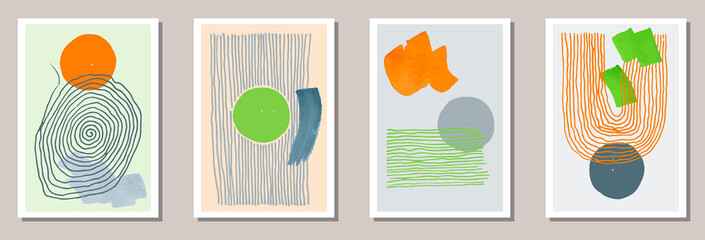 Painted minimalist posters vector collection.