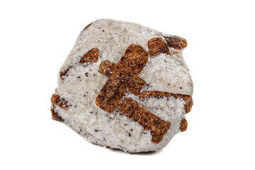 macro mineral stone Staurolite on a white background
