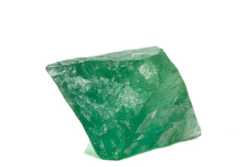 Macro stone green fluorite mineral on white background - obrazy, fototapety, plakaty
