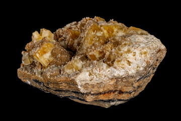 macro mineral fluorite stone on black background