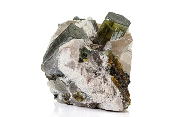 Macro tourmaline mineral stone on white background
