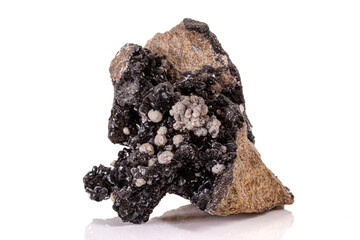 Macro stone groutite mineral on white background
