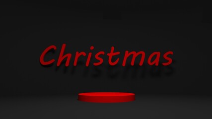 Christmas red stand on a black background. Stand for demonstration of goods. 3d render.
