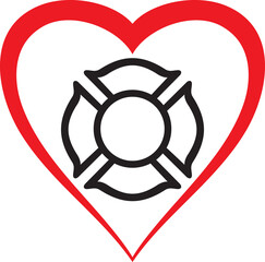 Firefighter heart vector illustration