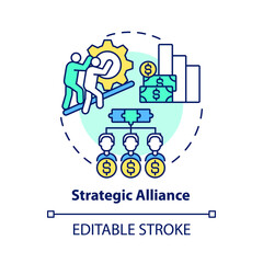 Strategic alliance concept icon. External expansion abstract idea thin line illustration. Companies cooperation and partnership. Joint project. Vector isolated outline color drawing. Editable stroke