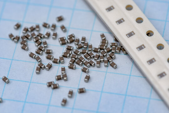 Electronic components, Lots of chip ceramic capacitor on graph paper