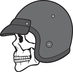 Skull with motorcycle helmet color vector illustration