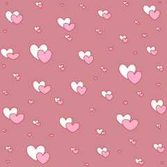 White and pink hearts of various sizes on a bright pink background. Valentine day pattern. Wrapping paper design.