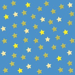3D illustration. Golden yellow stars on a blue background. Festive pattern. Wrapping paper design.