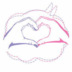 Hand forming a heart shape vector design with line. 