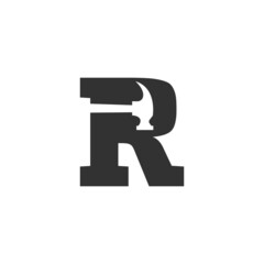 Letter R Hammer Logo, Vector Illustration
