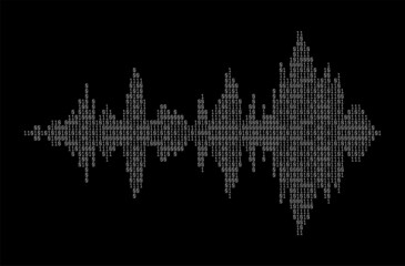 Fototapeta na wymiar Binary equalizer. Sound wave made of ones and zeros. Music and voice sound waves. Digital audio visualization. Vector Illustration.
