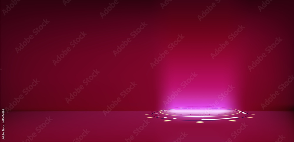 Poster futuristic neon glowing portal. 3d style vector banner with copy space
