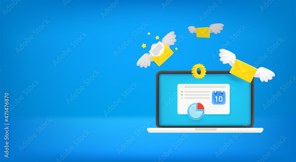 Aufkleber Mailing via personal computer concept. Vector banner with copy space